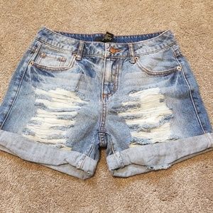 Distressed denim shorts